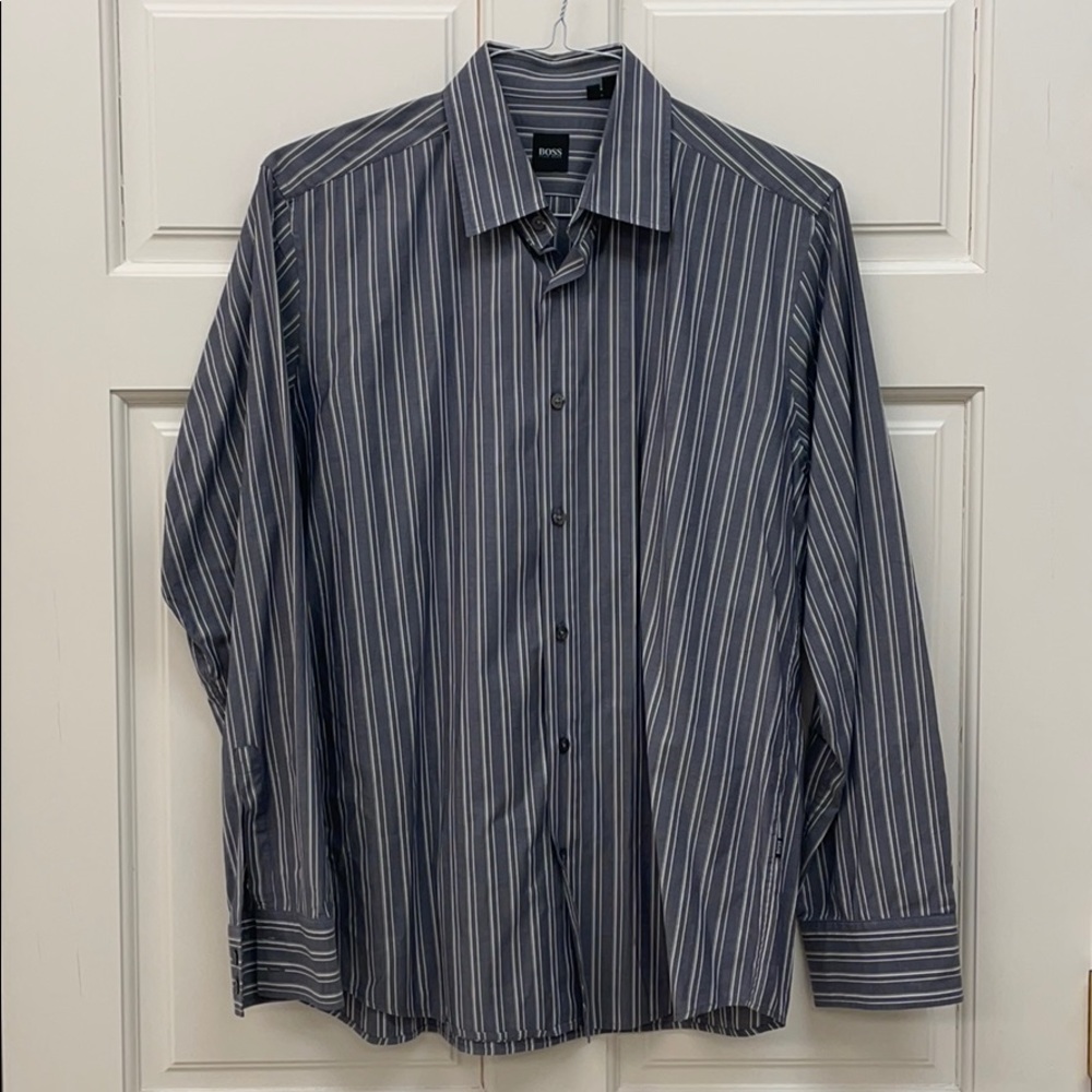 SEXY Hugo Boss Grey Striped Button-Down